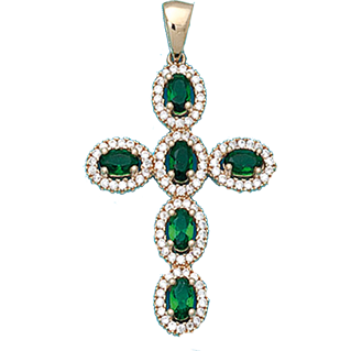 CRUZ ORO 18KL CIRCONITAS VERDES - 24x36MM