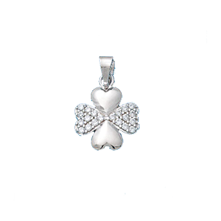 COLGANTE ORO BLANCO 18KL TREBOL CORAZONES